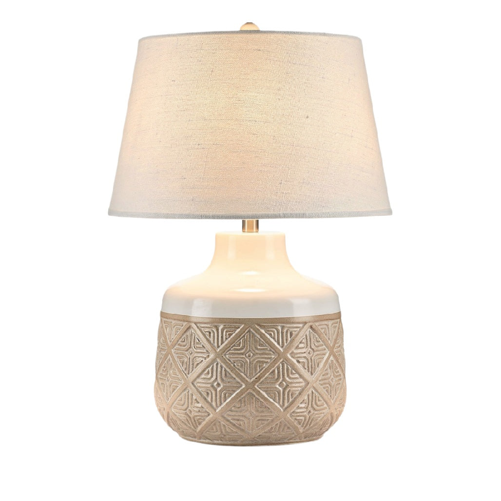 **Lampa Stołowa Ceramiczna z Abażurem w Stylu Etnicznym**