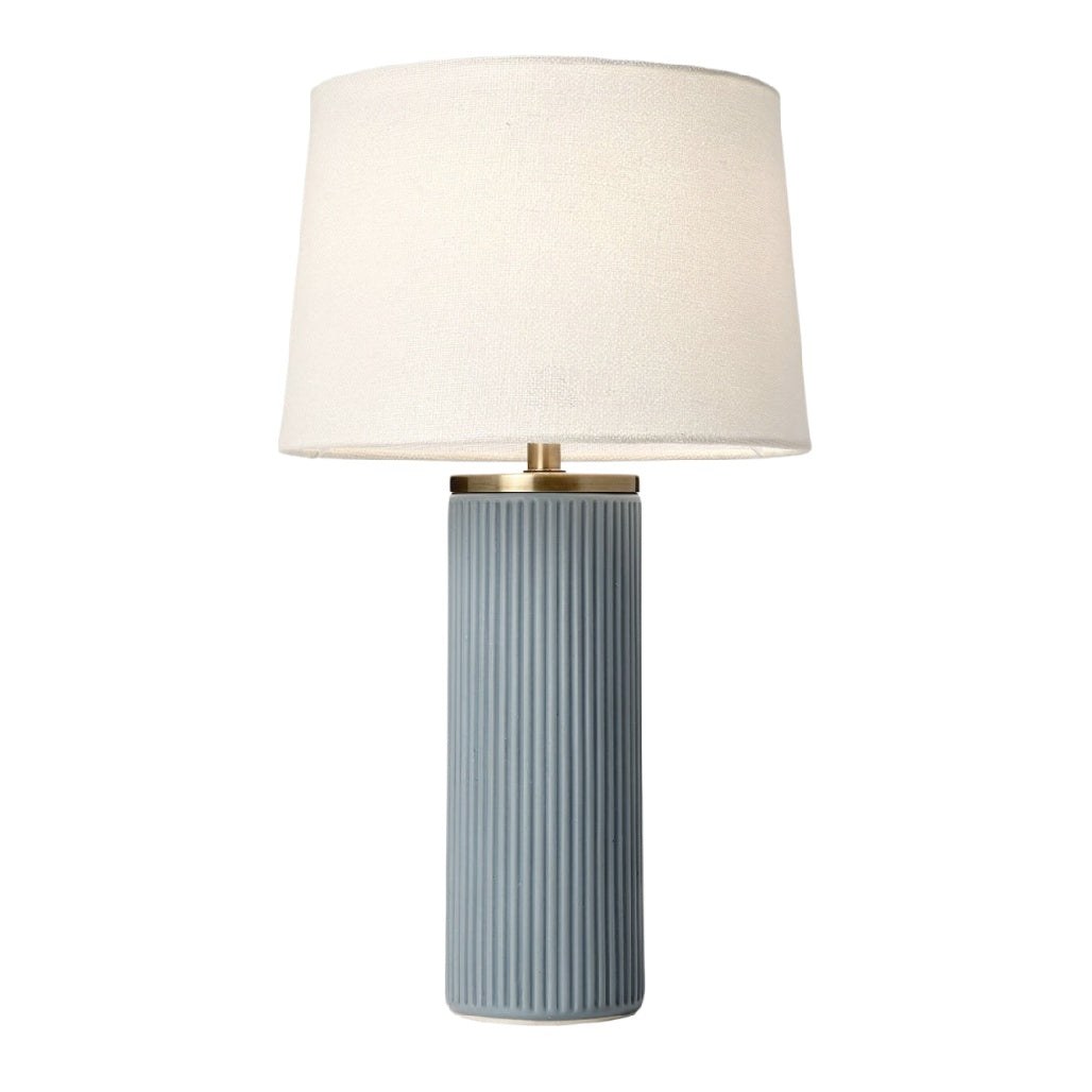 **Stylowa lampa stołowa z niebieską podstawą i białym kloszem**